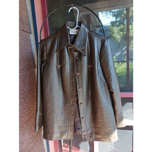Brown Vegan Leather Jacket Straight Cut Large